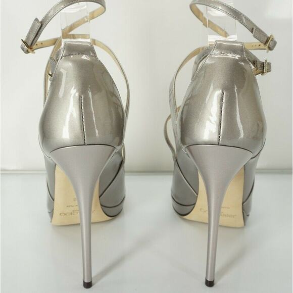Jimmy Choo Beige Metallic Patent Atlas Strappy Platform Sandals - Picture 6 of 10